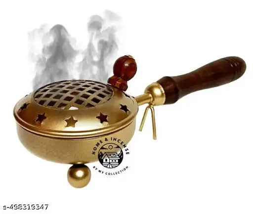 Home & Incense Metal Star Cutting Charcoal Incense Burner Loban Burner with Wooden Handle Dhoop Dhuni Burner Sambrani Dhoop Resin & Home Office Temple Prayer Butler Loban Burner | Kapoor Dani | Incense Burner