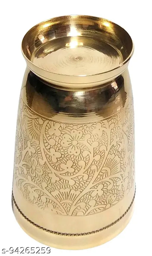 A & H ENTERPRISES Brass Glass Mughlai Etching Design Daily Use Designer Water Glass  ,Drinkware & Serveware , 250 ML Each - Set of 2 pc