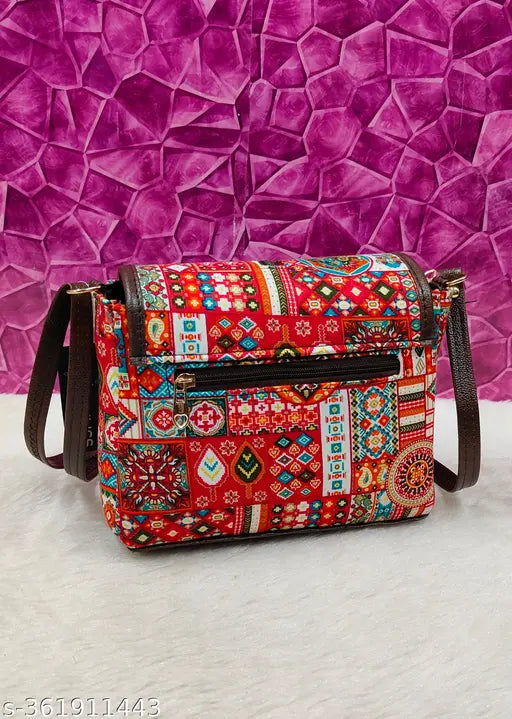 New stylish women Maroon PU sling bags/Cotton Fabric sling bags for women/Full handwork bag/party wear and wedding bag for women/Ikkat sling bags