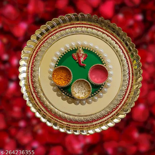 Decorative Haldi Kumkum Box/Medium Pooja Thali.[8 Inch]