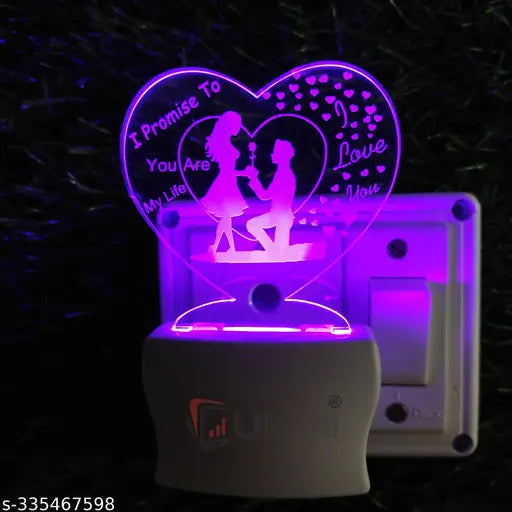 Cloudcool LOVE COUPLE Acrylic 3D Optical Illusion Night Lamp, RGB 7 Colors Auto Colour Changing LED Plug and Play Night Light, Office Day Light, For Home and Office Use, Best for Gift, Multicolour - 7CM+3.5CM