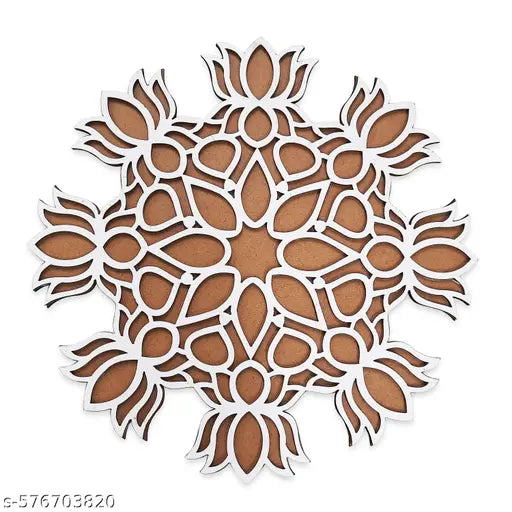 PresentAura 12 Inch Reusable Wooden Rangoli Stencil Mat – Easy to Use Rangoli Template for Festivals | MDF Base | Fill with Colors, Flowers, Pulses | Traditional Design