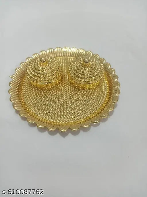 Round kankavathi, thali, Gold kankavathi Plate, Pooja Haldi Kumkum Holder, Plate, Design Kumkum Box for Puja Ethnic Plastic Holder,Engagement,Tilak 2BOX