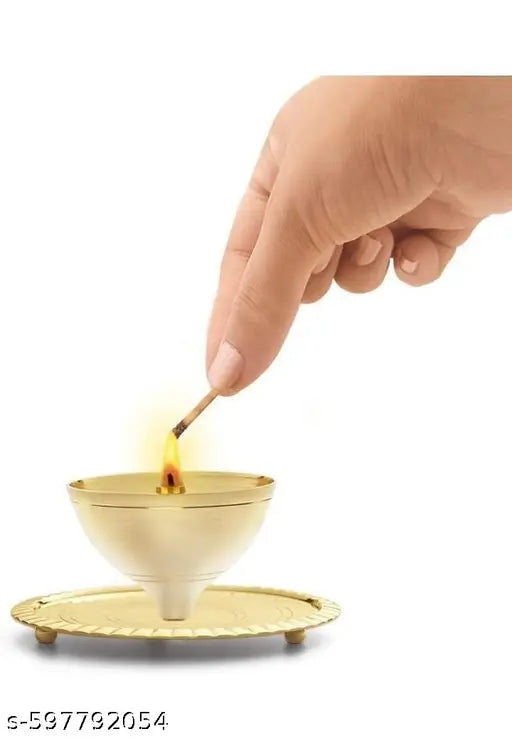 C A GIFT CREATION Akhand Jyot Aaradhya Brass Pooja Diya for Puja & Religious Rituals with Borosilicate Glass Cover for Home,Office & Temple | Traditional Gifting (4.8 Inch Height)