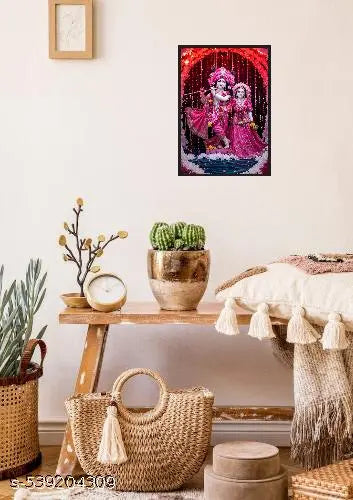 Ramgopal painting Indianara Radha Krishna Without Glass Framed Art Print for Room Decor 12X9 inch