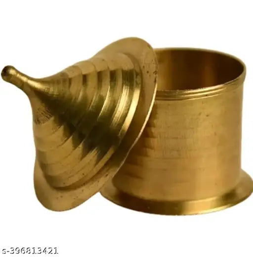 Shivoo Fashion Brass Handmade Kumkum Sindoor Box Puja Roli Chandan Haldi Kumkum Puja Box Sindoor Turmeric Dabbi Dibbi Dhani Dani Lid Holder,1 pc