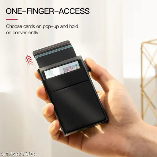 Pop up wallet Card Holder , Slim Wallet for Men , RFID Blocking Minimalistt Business Credit and Atm Card Wallet with Moneyy Pocket Metal Card Case for Notes and Coinss Black