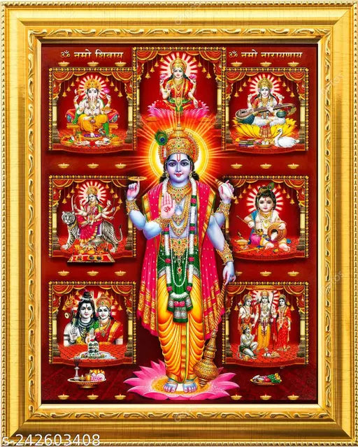 laxmi vishnu garuda/Hindu Bhagwan Devi Devta golden designed frame with Laminated(6inchesx8inches)