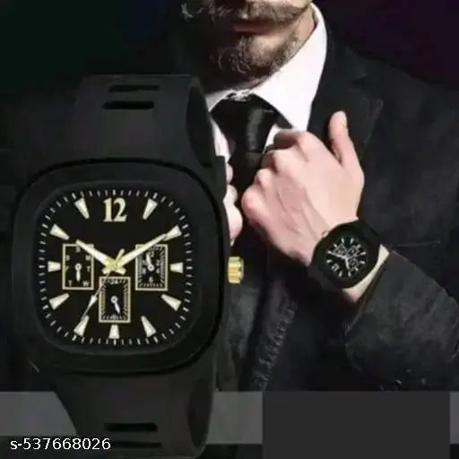 Black men/boys Leather casual unique stylish belt, purse/wallet, watch combo pack of 3 Pic's