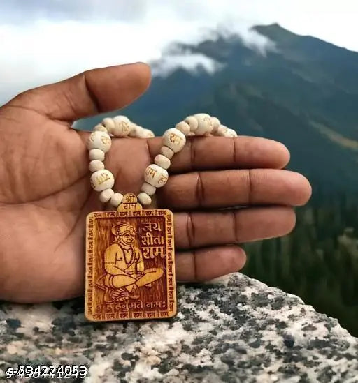 Sacred Tulsi Mala with Ram-Carved Hanuman Ji Locket | Devotional Mala