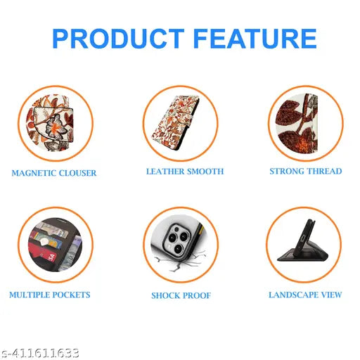 Orange Pattern Flip Cover for Vivo Y28 5G | Leather Finish|Shock Proof|Magnetic Clouser Compatible with Vivo Y28 5G (Orange)