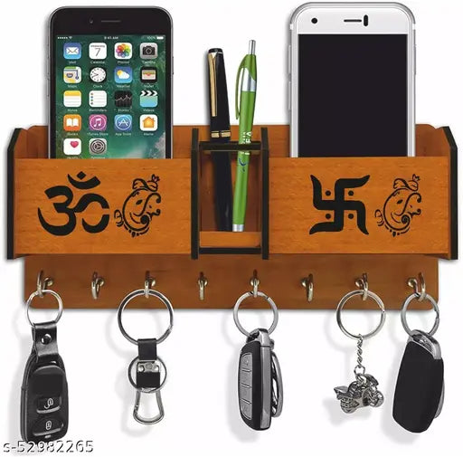 om swastik Designer Wooden 8 Hook Key Holder Home and Office