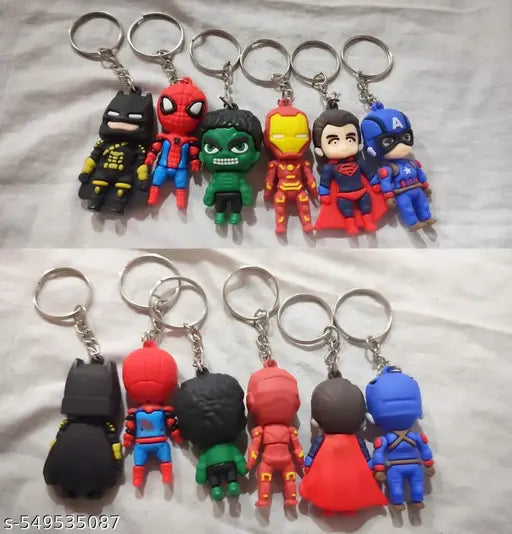 Pack of 6 Keychain challa key holder for kids, bike, car–Marvel Super Hero keychain! Perfect for school bags, lockers, and gifts design with Spider-Man, Iron Man, and more. Ideal for boys and girls. Cute cartoon key ring