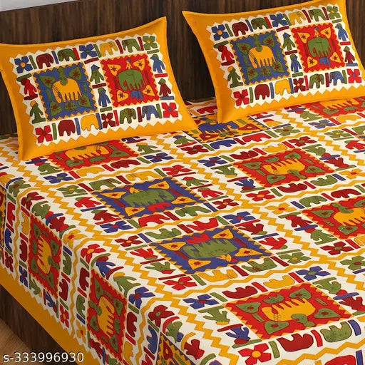 Jaipuri Cotton King Size Double Bed Sheet 2 Pillow Covers
