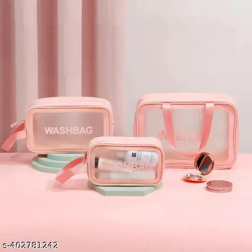 RRK (Set of 3)Clear Makeup Pouch Set, Makeup Pouch Bag Travel Transparent Toiletry Bag Zipper Wash Bag with Handle Household Grooming Kit Portable Organizer Case Carry Pouch for Women and Men Makeup Pouches/Bags