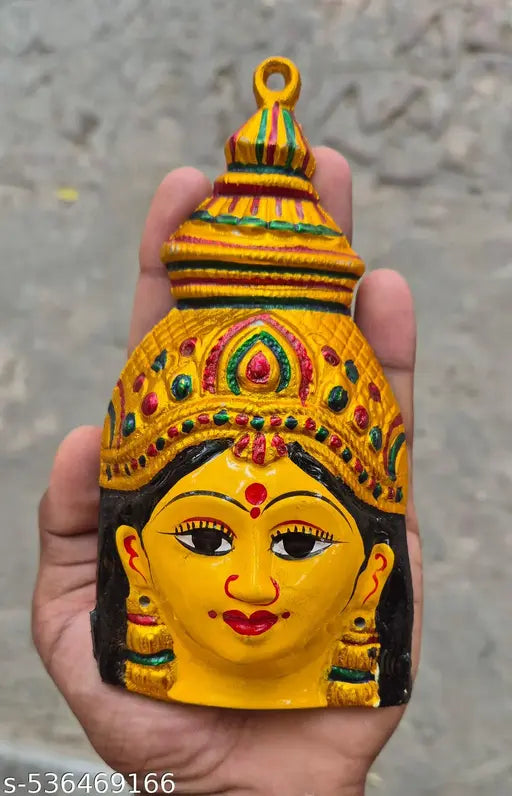 ShivShakti Store 8 Inch Ammawari Face For Varalakshmi Vratham Pooja Aluminum Varalakshmi Face Laxmi Mukhota Gouri Face For Varalakshmi Gowri Pooja ( Yellow)
