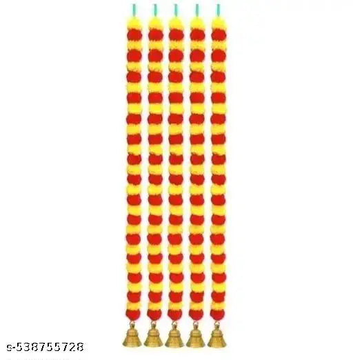 Artificial Marigold Fluffy Flowers for Door, Well Hanging, Wedding, Diwali, Pooja Ghar Decoration( 5 Ft. , Pack of 5 Pcs)