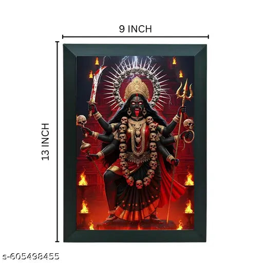 Kali Maa Photo Frame for Pooja Room, Mandir & Wall Decoration | Hindu Goddess Kali Religious Picture Frame | Spiritual Wall Art (Size: 9x13 Inch, Black Frame)