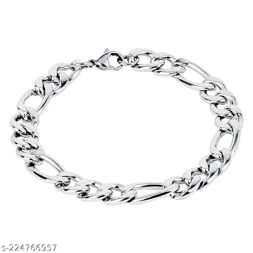 Elegant Chain Silver Bracelet For Boys Silver Plated Stainless Steel Chain Style Silver Bracelet For Men Boys Mens Bracelets 8.5 Inches