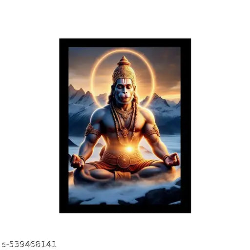 Hanuman Meditation Framed Art Print - A4 Size 10 x 13 Inch Hindu Deity Wall Decor
