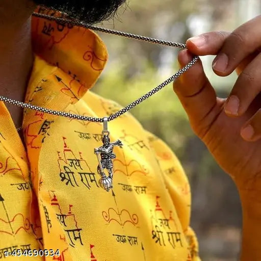 Hanuman Gada Locket | Spiritual Pendant, Religious Necklace, Lord Hanuman Locket with Gada | Stainless Steel Hanuman Necklace with Crisscross Chain for Gift, Unisex