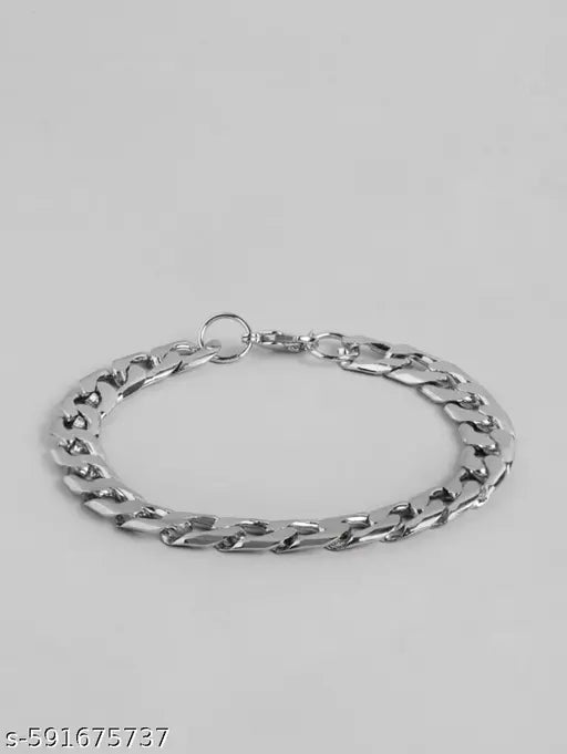 Fancy Silver Stainless Steel Cuban Chain Bracelet for Men & Boys - Stylish & Trendy Heavy Metal Party Wear Hand Men Bracelet Pack of 2