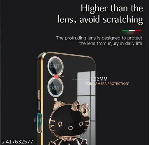 Star Creature C,at Back Cases and Covers Compatible for 'Vivo' Y28 5G Kitty C,at Back Cover Case with Stand and Mirror | Anti-Slip | Folding Stand (Black)