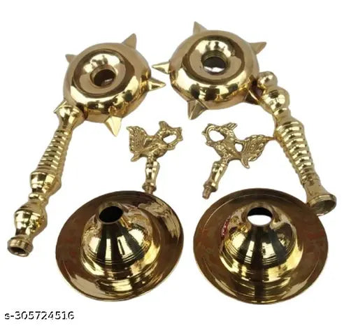 RaDeco Brass Kerala Fancy Samai Peacock Mahabharat Diya Oil Lamp 100% Pure Brass Height 9 Inch Set of 2 pcs