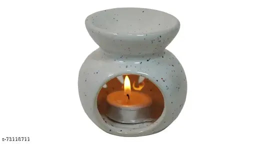 Aroma Ceramic Burner T-Light Candle White Diffuser Pot for Home with 2 Tea Light Candle and 1 Aroma Oil- White Jasmine 10ml