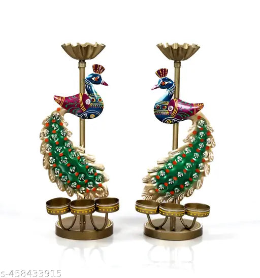 Handicraft Mor T-Light Candle Holder Showpiece Home Decoration Diwali Gift ( Pack-2 )