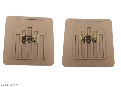 Haldi Mehndi Platter Combo Set with square shape, Acrylic Hindi Font DIY Wood Decorative Platter