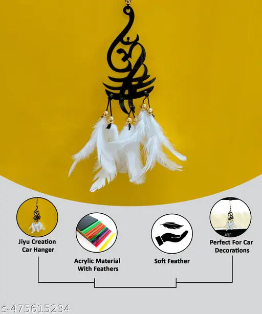 Jiyu Creation Car Hanging Ornament | Dream Catcher for Positive Energy | Rearview Mirror Charm | Home and Temple Decor | Durable Acrylic with Original Feathers