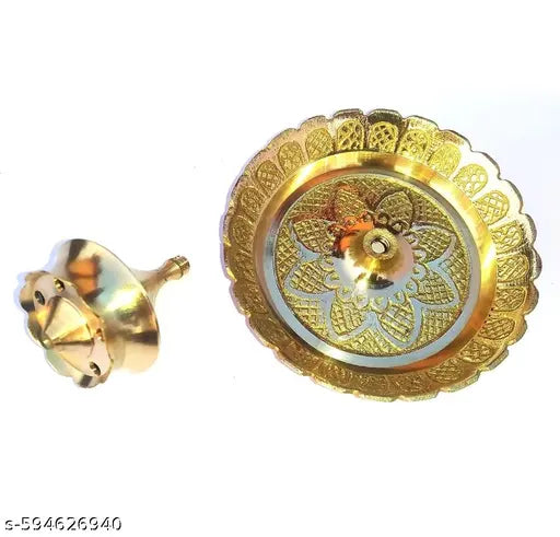 Handcrafted Brass Agarbatti Stand with 5 Holes | Traditional Incense Stick Holder with Ash Catcher | 6 cm Design for Mandir, Worship Use, Puja Ghar