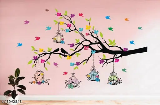 Heaven Decors - Medium - Tree Branches With Birdcage And Flower- Wallsticker wall sticker Stickers Multicolour