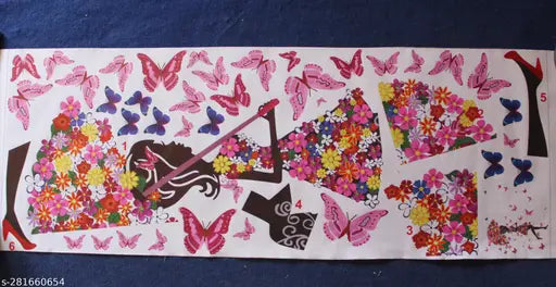 umbrella cute girl flower dress with butterflies Self Adhesive Sticker  (Pack of 1)