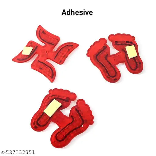 Laxmi Mata Ji Charan Paduka Pagla Fortune Feet Pairs and Swastik Diwali Rangoli Floor Pooja Room Showpiece Door Valance Decorations (Set of 3)