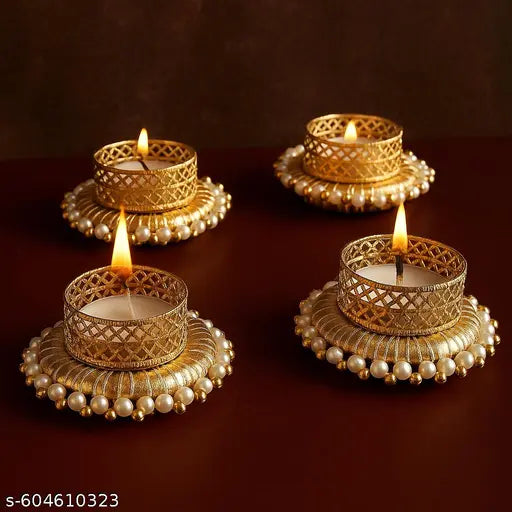 Gold Colour Diya for All Kind of Festival Diwali/Navratri | Colourful Hand Making Puja Candle| Pooja Diya | Home Decoration Candle| 4 Pcs Desiner Candle Candle (Multicolor, Pack of 4) 2 inch