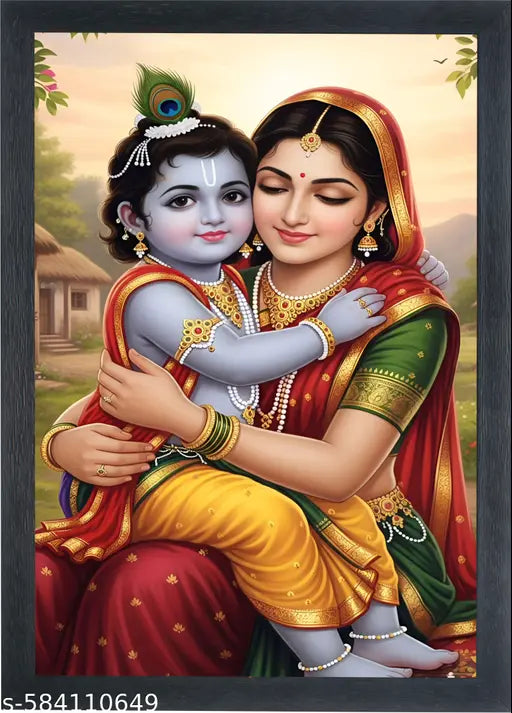 SINGODIYA ENTERPRISES MAA YASHODA WITH BAL KRISHNA Painting | Hindu Religious Frame With Magnetic Hanging | Home and Mandir Decoration Wall Frame  SIZE(10*14 INCH)