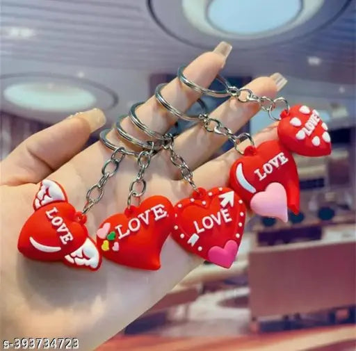 Creative Heart Shaped Pack Of 6 Pcs Keychain For Couples, Gift Bag Pendant, Peach Heart Decor, Diy Accessories