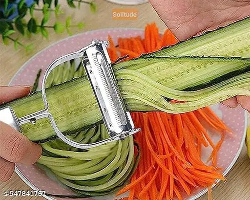 2 in 1 Peeler Julienne for Salad, Potato Peeler, Vegetable Slicer, Multi-Functional, Fruit Slicer, Adjustable Veggie Shredder, Kitchen Noodle Cutter, Stainless Steel (PACK OF 2)