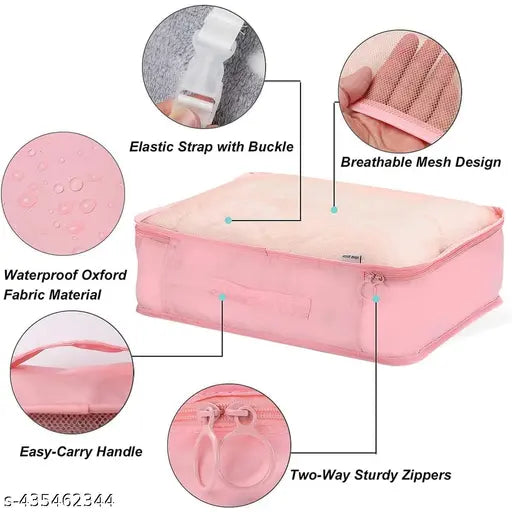 ( Multicolor) Travel Organizer 7 in 1 Travel Laundry Cosmetics Luggage Packing Organizers Set Makeup Bags Organizer Packing Cubes with Shoe Bag for travel, Nylon