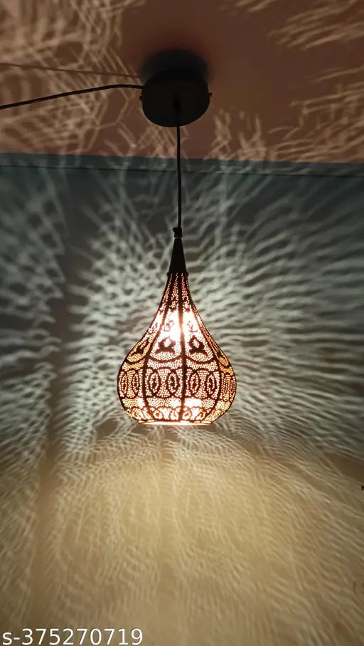 Vintage Moroccan Style Hanging Pendant Lamp | Intricate Cutwork Metal Lamp Shade for Home Décor, Living Room & Bedroom | Decorative Hanging Light for Diwali Festival, Wedding, Restaurant & Balcony Lighting | Antique Ceiling Pendant Lamp for Indoor & Outdo