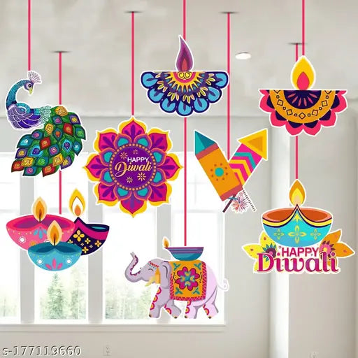 Zyozi Diwali Decorations Kit Happy Diwali Banner Deepavali Hanging Swirls Festival of Lights Party Supplies Indian Themed Party Decorations,