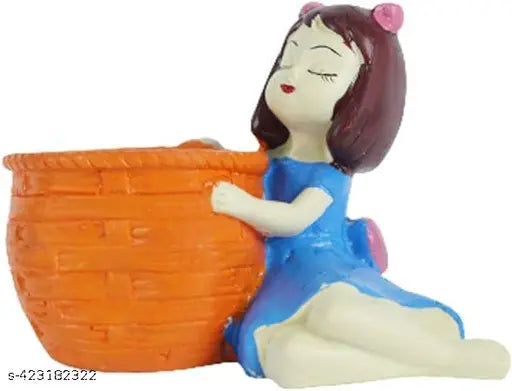 PMR Basket Girl Pack Of 2 For Home Decor and Garden resin item for Gift