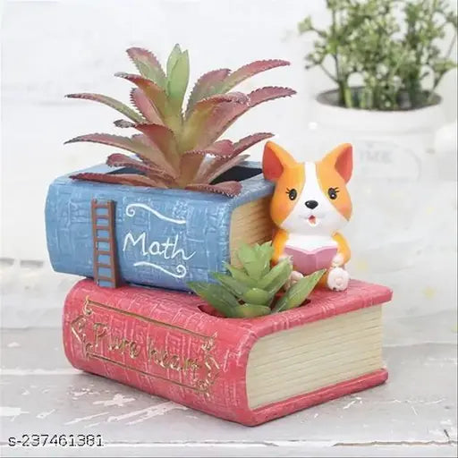 Cute Corgi Dog Reading Book Succulent Pot, Pan Stand,Coin Holder, Decorative Showpiece