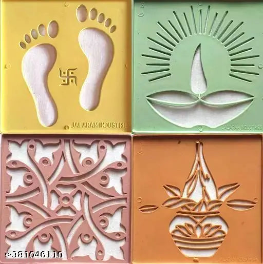 Ready to Draw Rangoli Making Stencils, Rangoli Plastic Stencils for Floor Decoration (4x4 inches in Size- Set of 16 Rangoli Stencils)