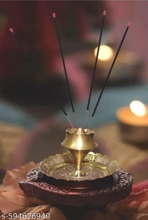 Handcrafted Brass Agarbatti Stand with 5 Holes | Traditional Incense Stick Holder with Ash Catcher | 6 cm Design for Mandir, Worship Use, Puja Ghar
