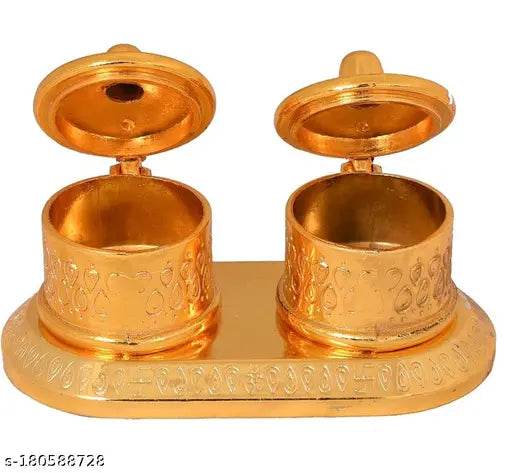 MAHAKAL ARTWARE BEAUTIFUL ROLI & RICE BOX / ROLI AKSHAT BOX/ SINDOOR DIBBI (GOLDEN FINISH)     Puja Articles