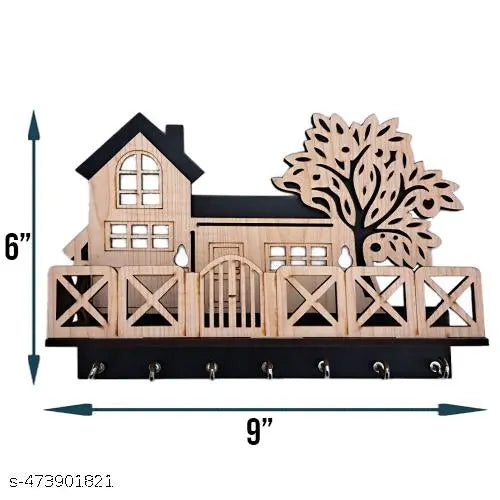 Wooden Tree House Premium Quality Keychain Holder (Black)