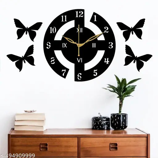 Cloqo Decor - 100 Black (25x25cm) Wall Clocks for Home | Wall Clock for Living Room Bedroom | Designer Wooden Clocks for Home Wall Decor